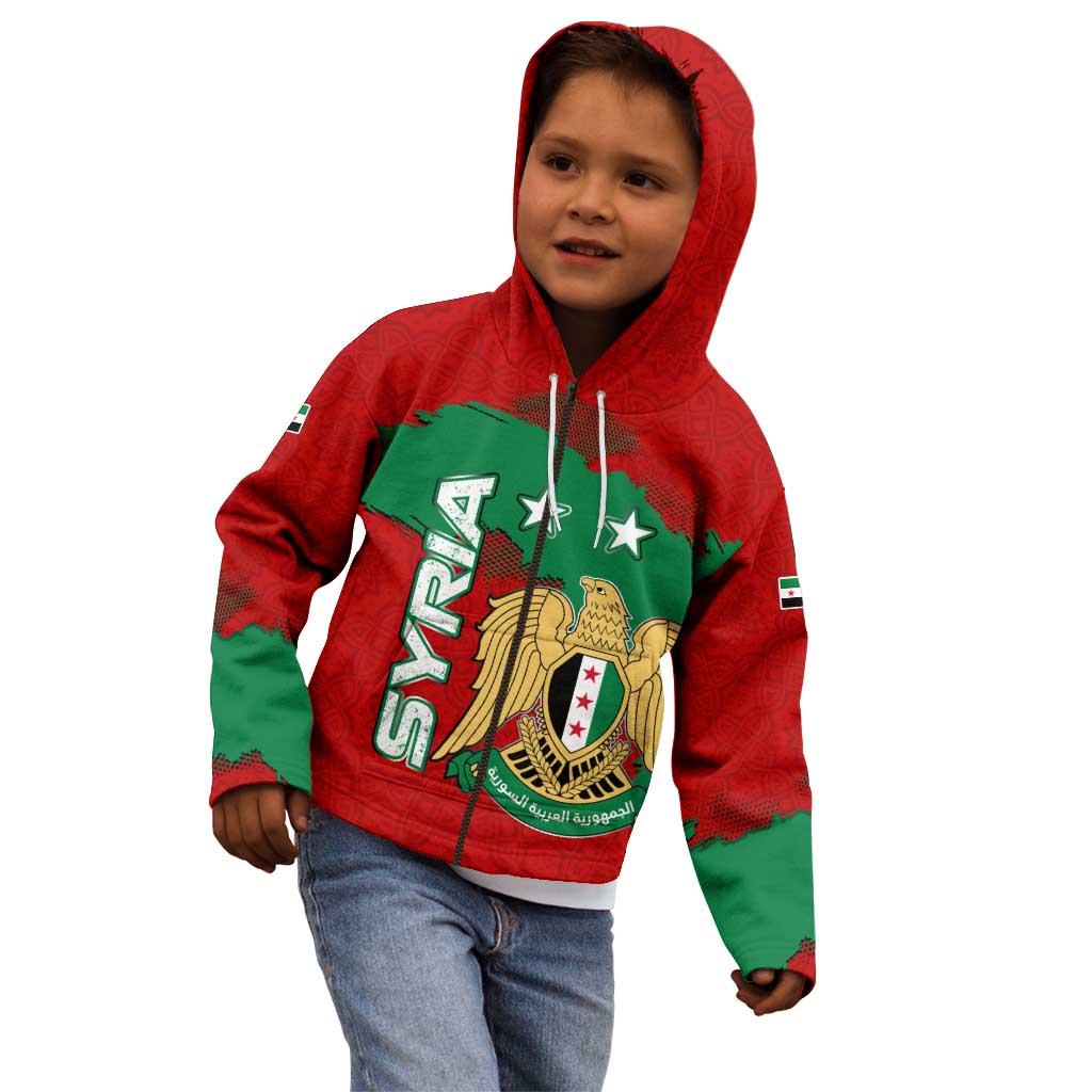 Syria National Emblem Kid Hoodie with Map and Flag Pattern