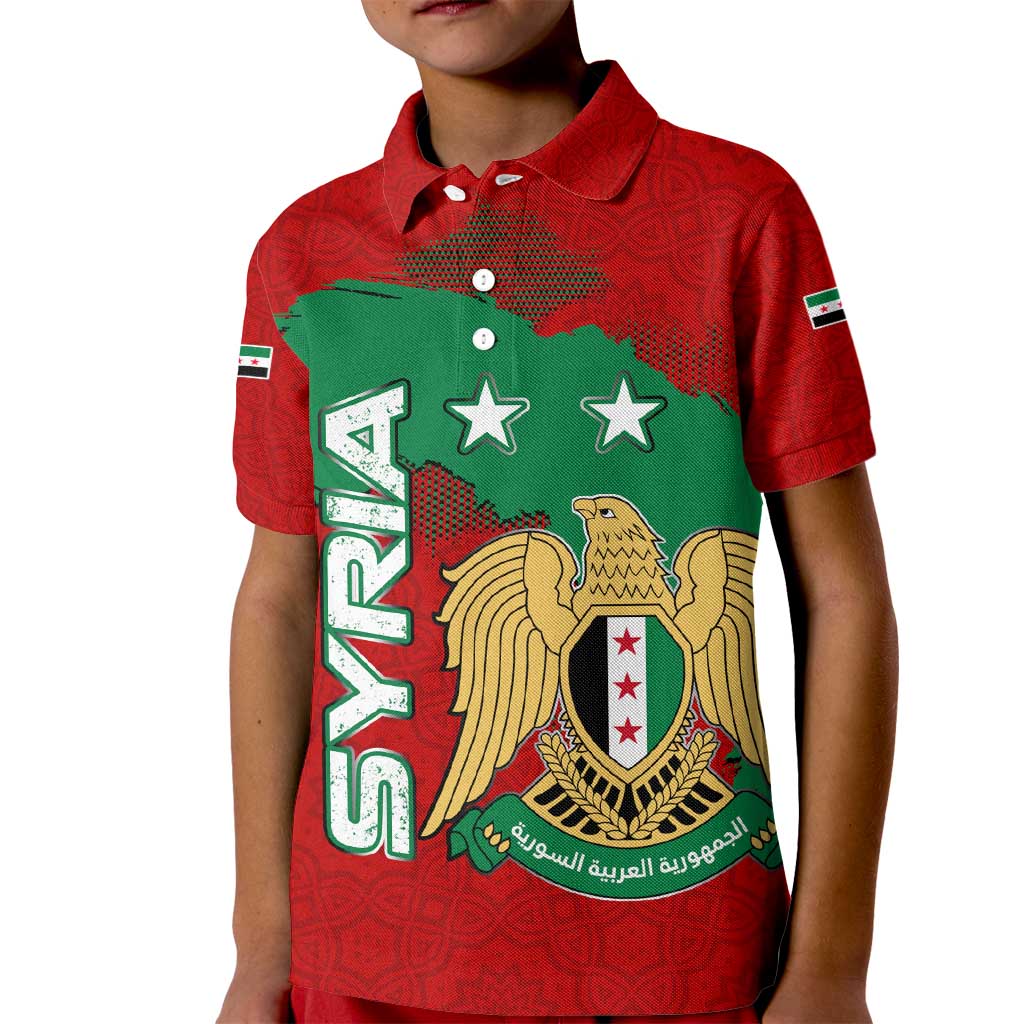 Syria National Emblem Kid Polo Shirt with Map and Flag Pattern