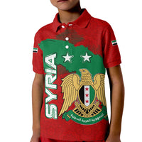 Syria National Emblem Kid Polo Shirt with Map and Flag Pattern