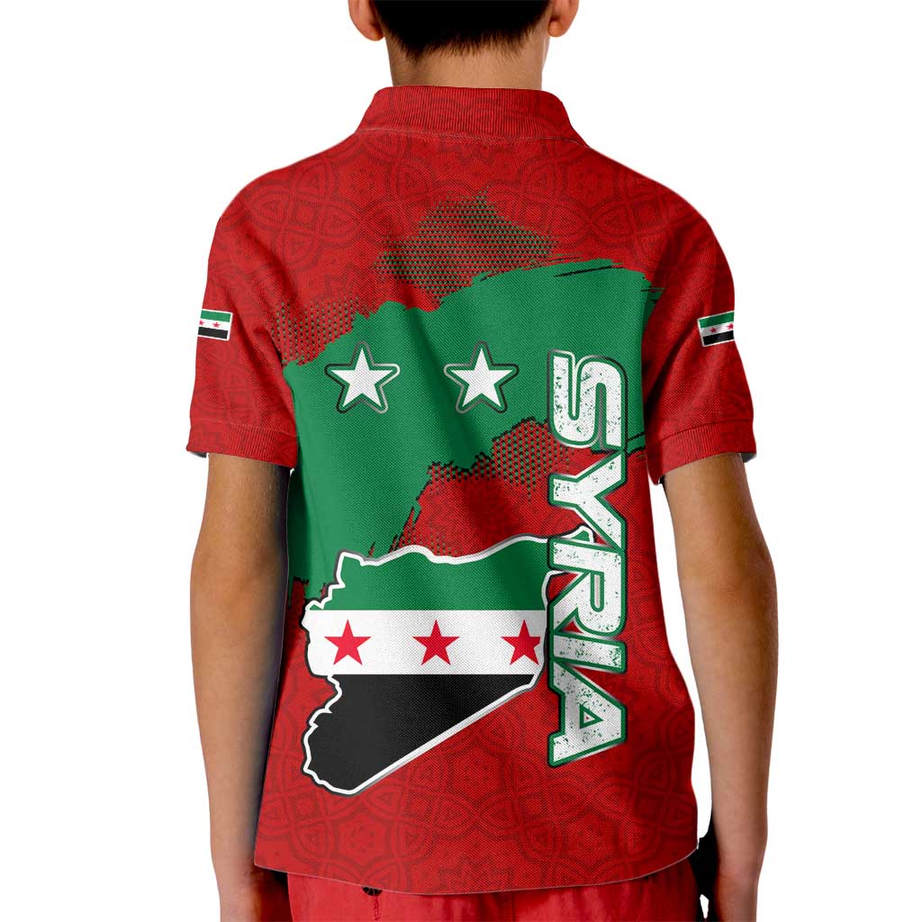 Syria National Emblem Kid Polo Shirt with Map and Flag Pattern