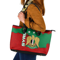 Syria National Emblem Leather Tote Bag with Map and Flag Pattern