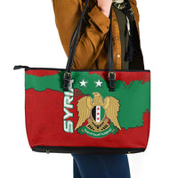 Syria National Emblem Leather Tote Bag with Map and Flag Pattern