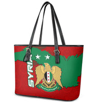 Syria National Emblem Leather Tote Bag with Map and Flag Pattern