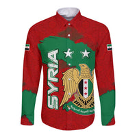 Syria National Emblem Long Sleeve Button Shirt with Map and Flag Pattern