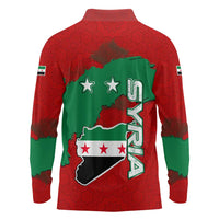 Syria National Emblem Long Sleeve Polo Shirt with Map and Flag Pattern
