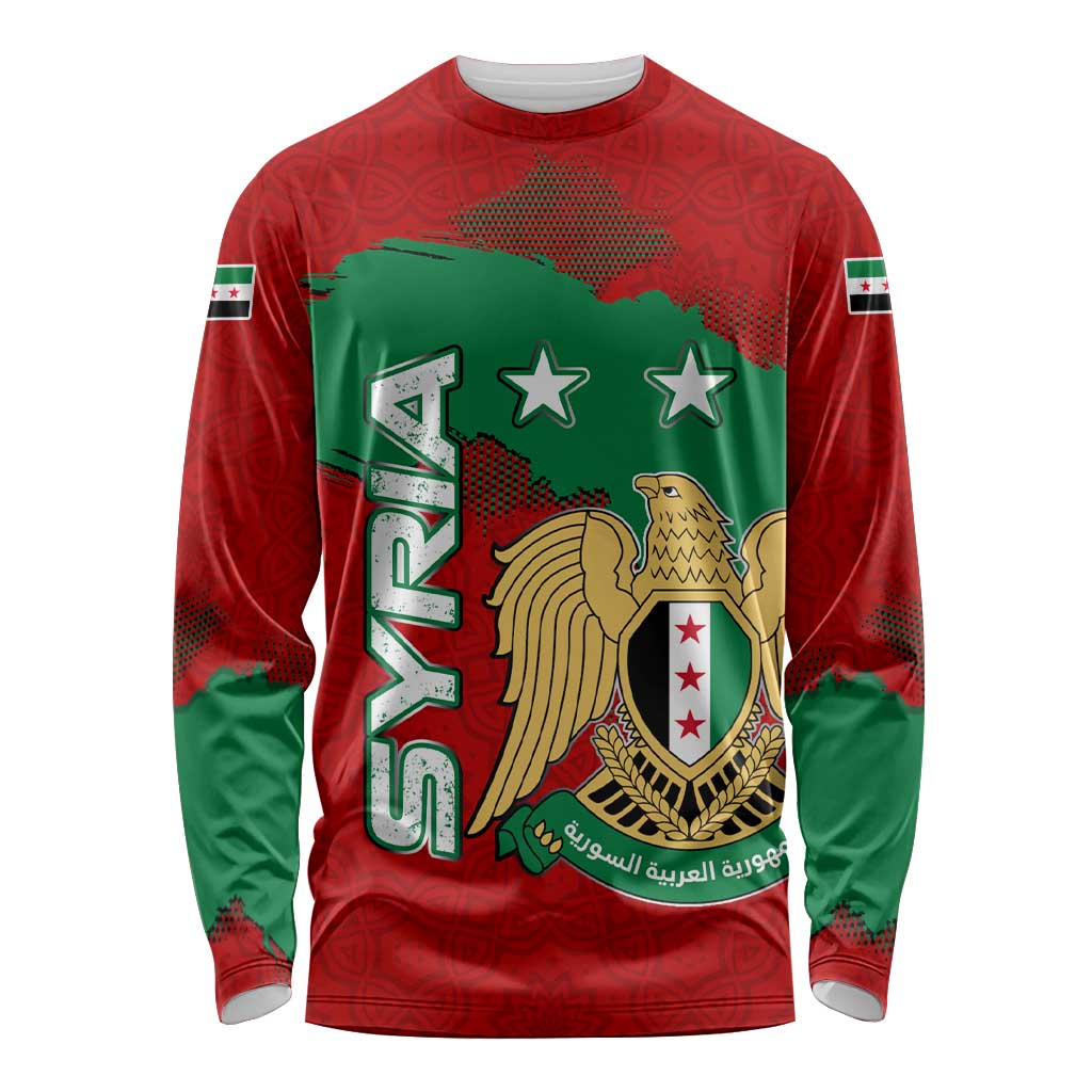 Syria National Emblem Long Sleeve Shirt with Map and Flag Pattern