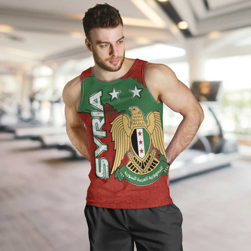 Syria National Emblem Men Tank Top with Map and Flag Pattern