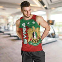 Syria National Emblem Men Tank Top with Map and Flag Pattern