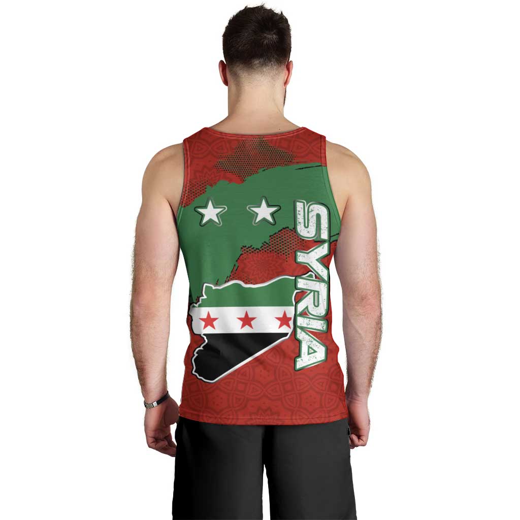 Syria National Emblem Men Tank Top with Map and Flag Pattern