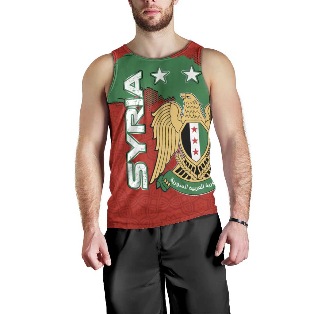 Syria National Emblem Men Tank Top with Map and Flag Pattern