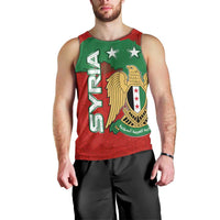 Syria National Emblem Men Tank Top with Map and Flag Pattern