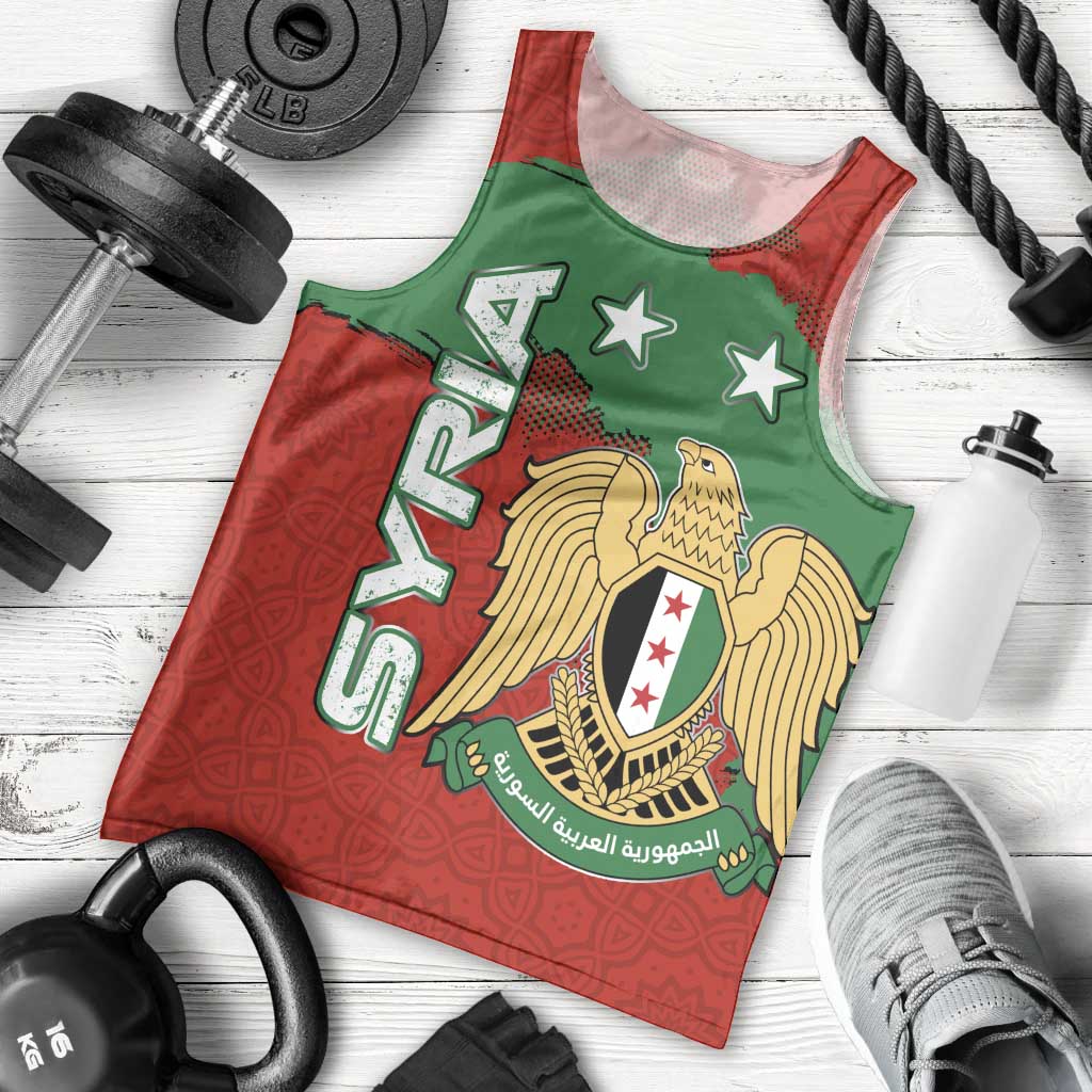 Syria National Emblem Men Tank Top with Map and Flag Pattern