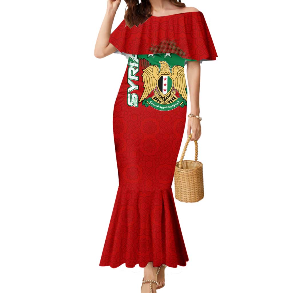Syria National Emblem Mermaid Dress with Map and Flag Pattern