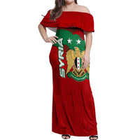 Syria National Emblem Off Shoulder Maxi Dress with Map and Flag Pattern