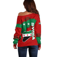 Syria National Emblem Off Shoulder Sweater with Map and Flag Pattern