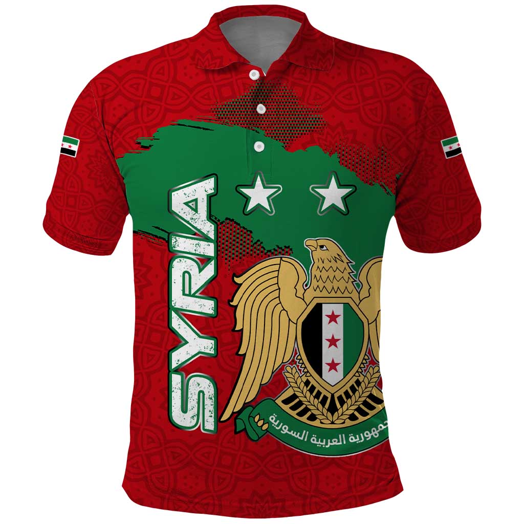 Syria National Emblem Polo Shirt with Map and Flag Pattern