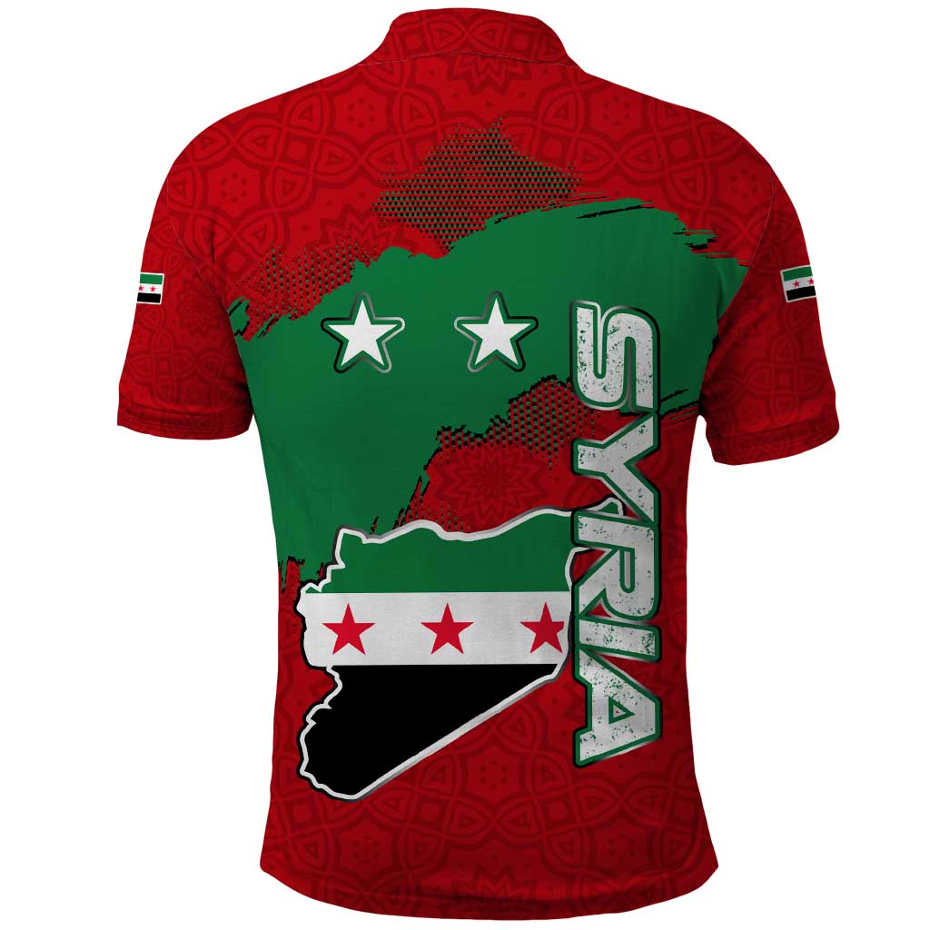 Syria National Emblem Polo Shirt with Map and Flag Pattern