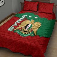 Syria National Emblem Quilt Bed Set with Map and Flag Pattern