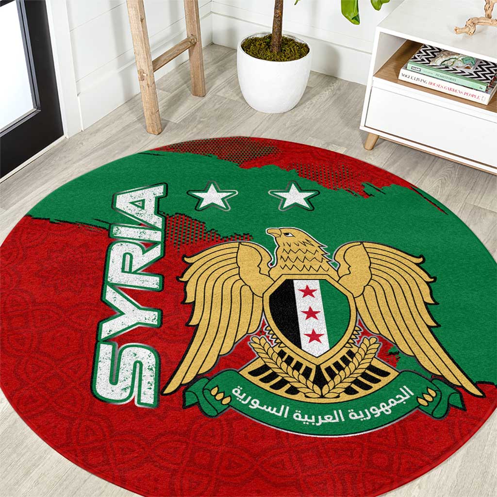 Syria National Emblem Round Carpet with Map and Flag Pattern