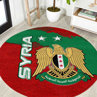 Syria National Emblem Round Carpet with Map and Flag Pattern