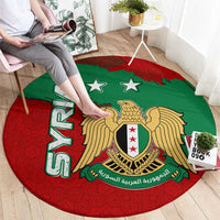 Syria National Emblem Round Carpet with Map and Flag Pattern