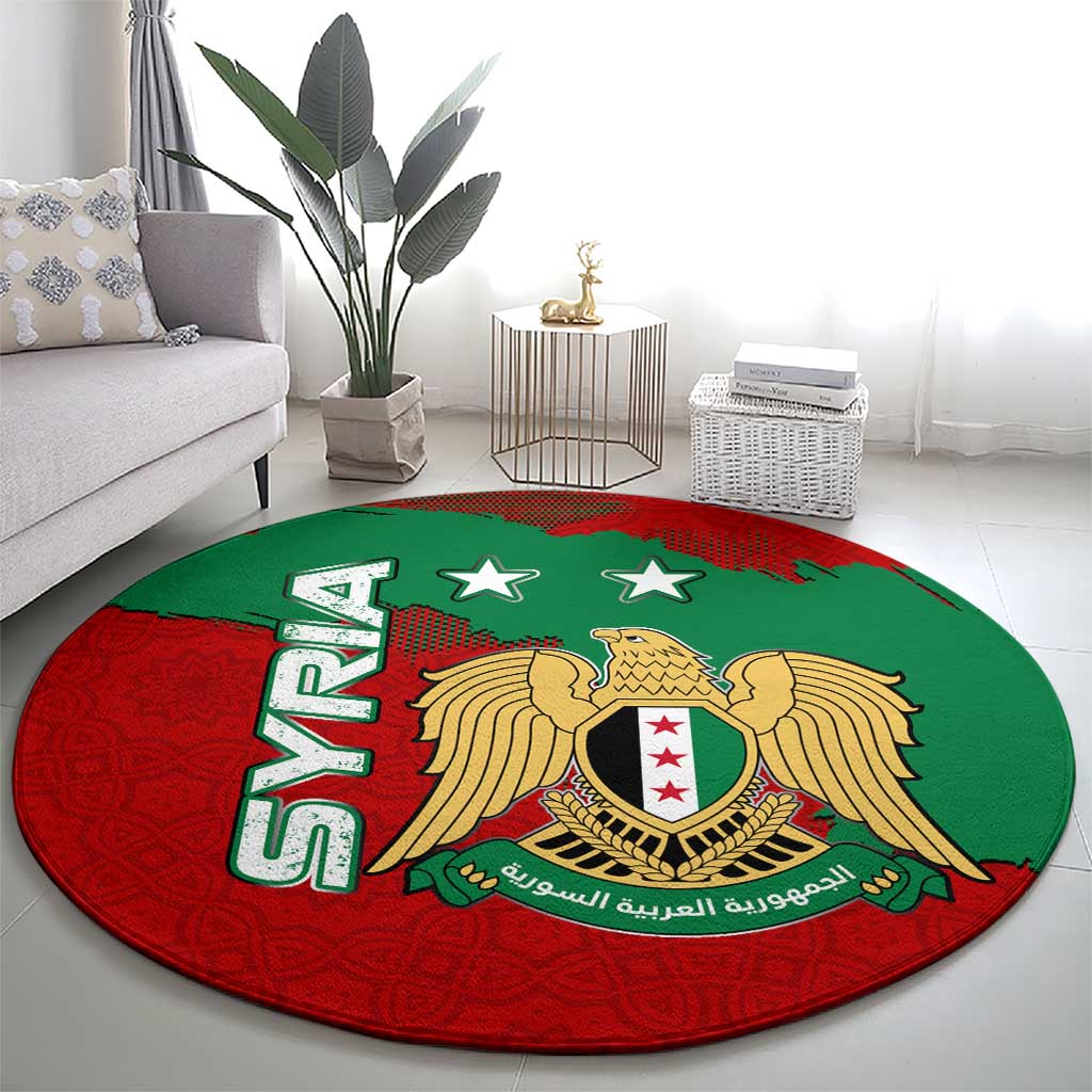 Syria National Emblem Round Carpet with Map and Flag Pattern