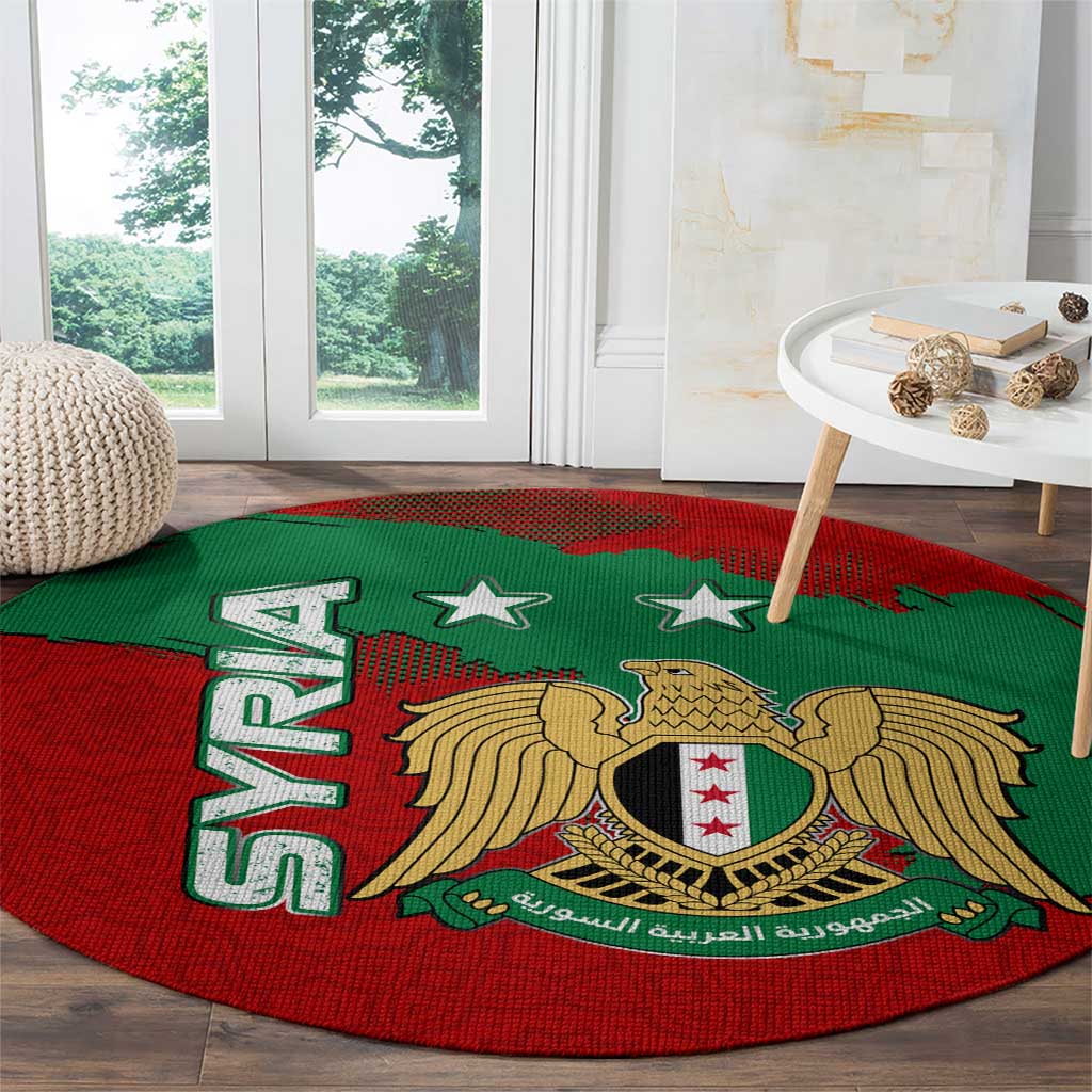 Syria National Emblem Round Carpet with Map and Flag Pattern