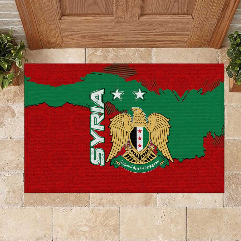 Syria National Emblem Rubber Doormat with Map and Flag Pattern