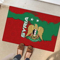 Syria National Emblem Rubber Doormat with Map and Flag Pattern