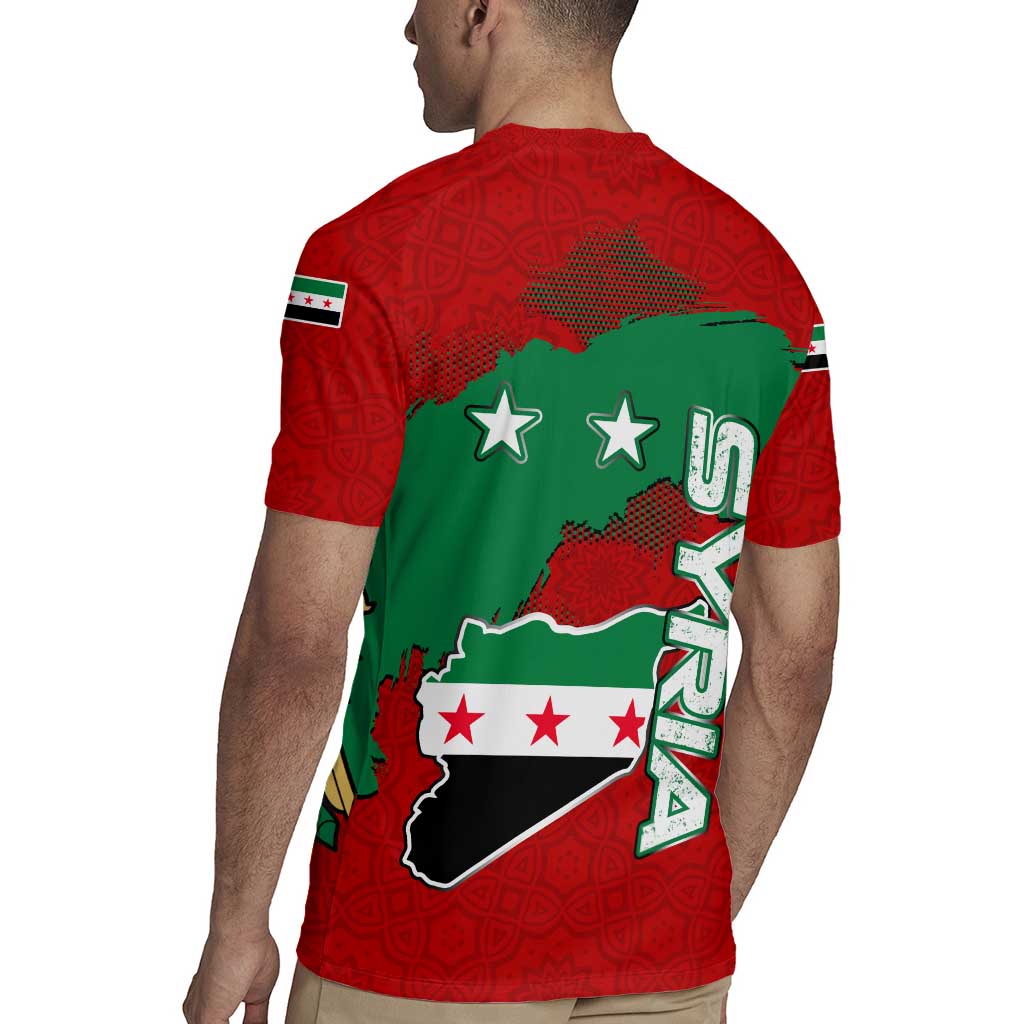 Syria National Emblem Rugby Jersey with Map and Flag Pattern