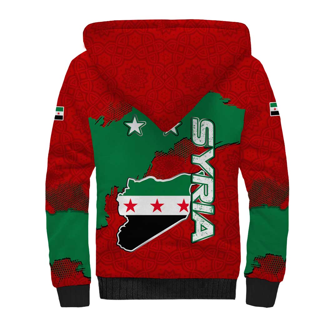 Syria National Emblem Sherpa Hoodie with Map and Flag Pattern