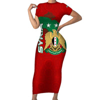 Syria National Emblem Short Sleeve Bodycon Dress with Map and Flag Pattern