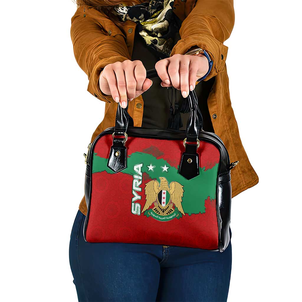 Syria National Emblem Shoulder Handbag with Map and Flag Pattern