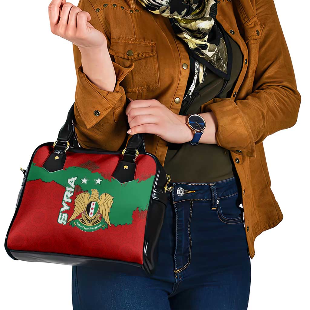 Syria National Emblem Shoulder Handbag with Map and Flag Pattern