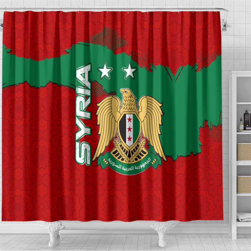 Syria National Emblem Shower Curtain with Map and Flag Pattern