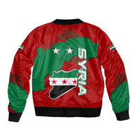 Syria National Emblem Sleeve Zip Bomber Jacket with Map and Flag Pattern