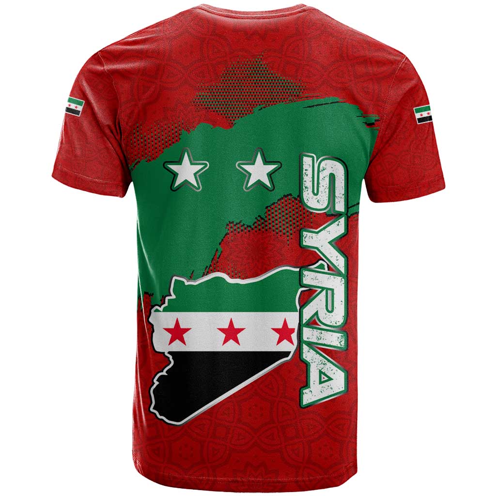 Syria National Emblem T Shirt with Map and Flag Pattern