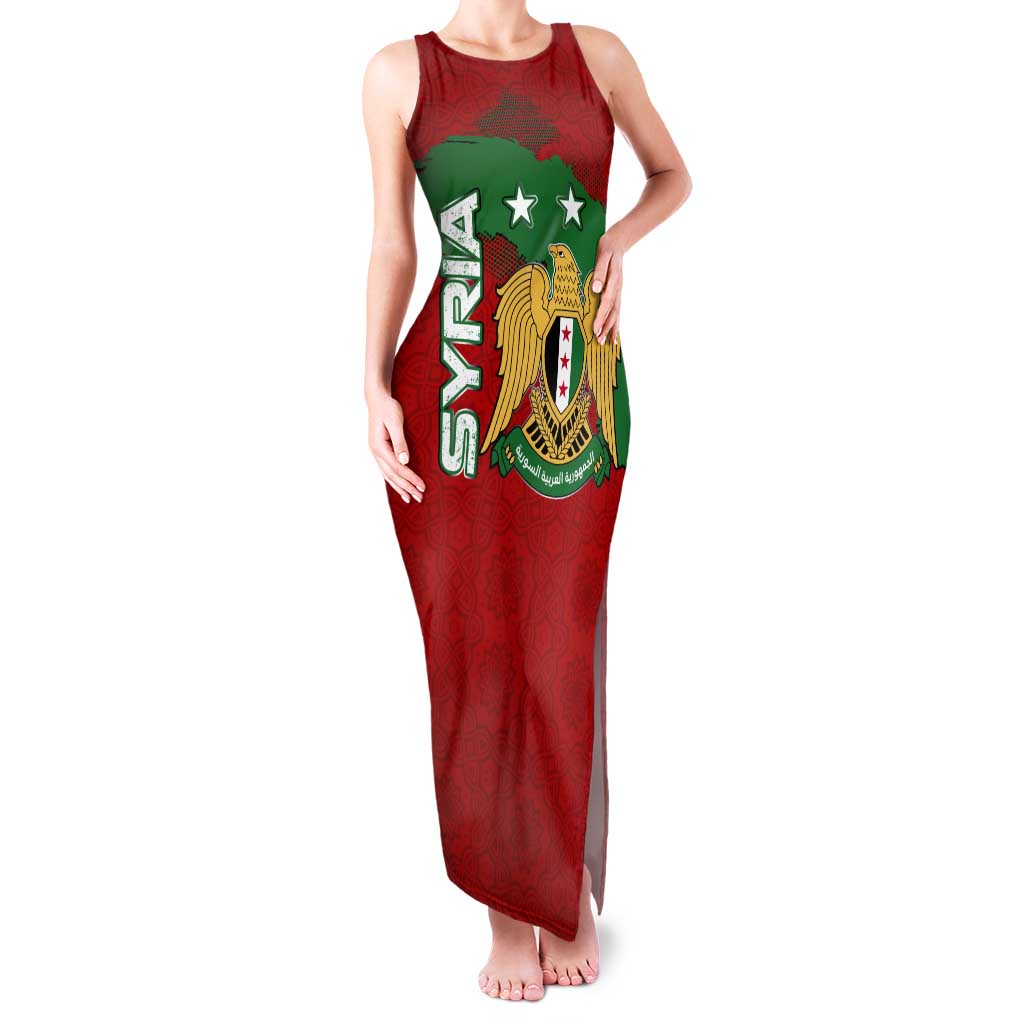 Syria National Emblem Tank Maxi Dress with Map and Flag Pattern