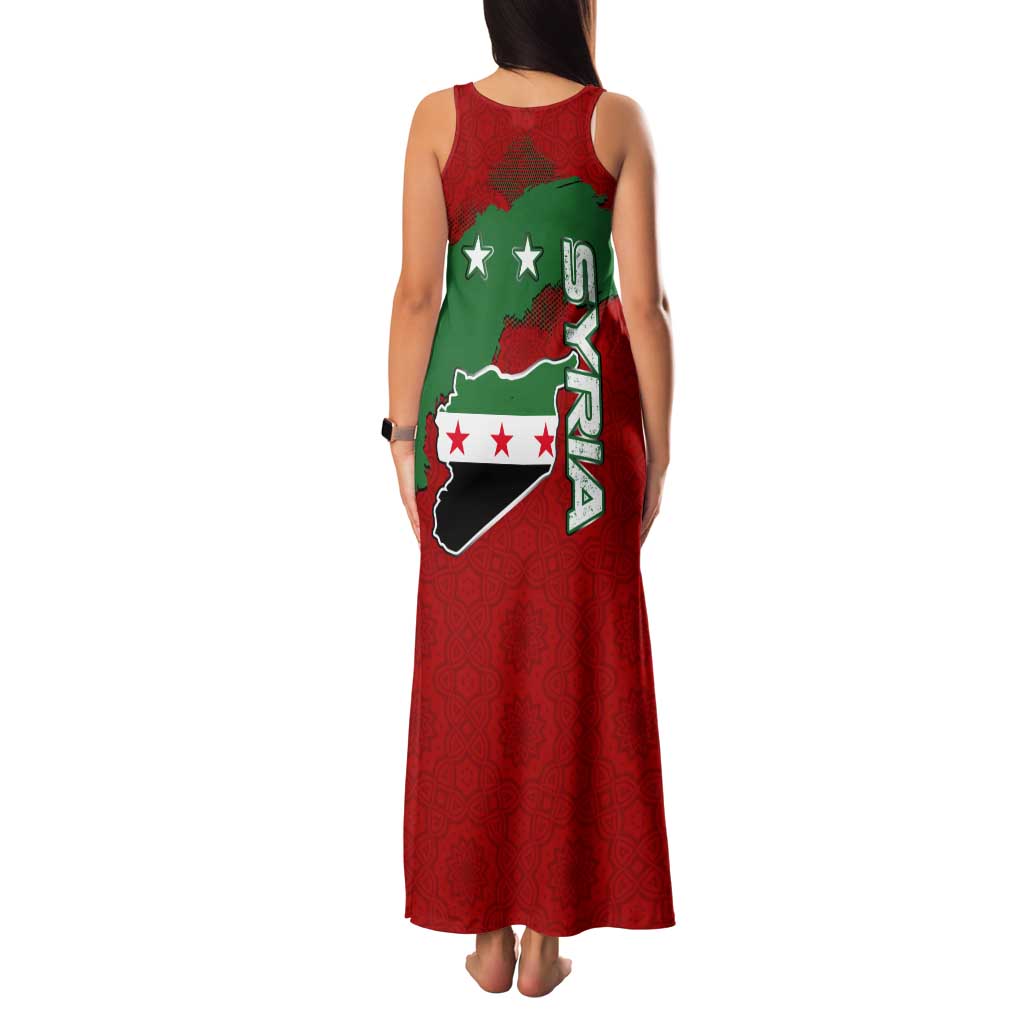 Syria National Emblem Tank Maxi Dress with Map and Flag Pattern