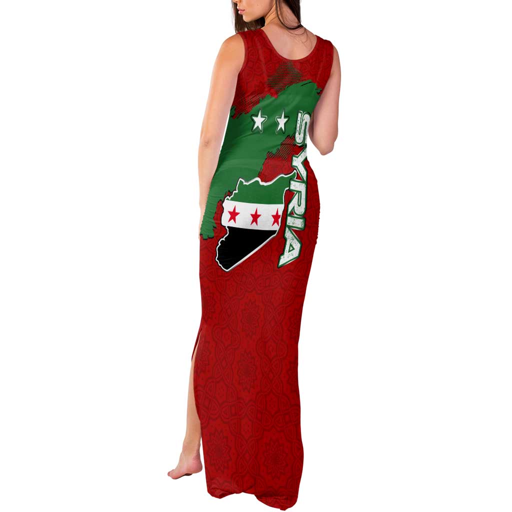 Syria National Emblem Tank Maxi Dress with Map and Flag Pattern