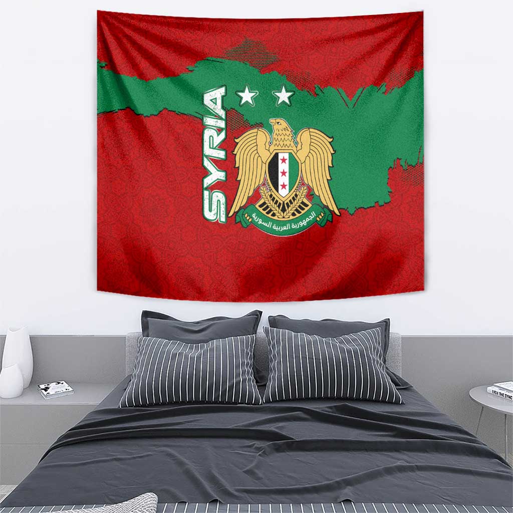 Syria National Emblem Tapestry with Map and Flag Pattern
