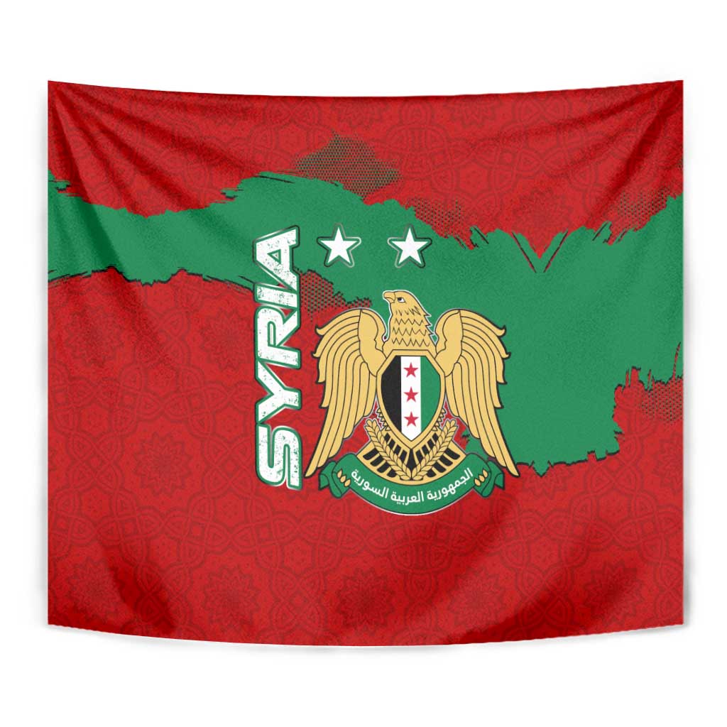 Syria National Emblem Tapestry with Map and Flag Pattern