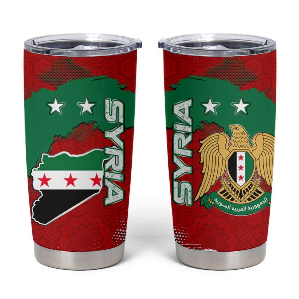 Syria National Emblem Tumbler Cup with Map and Flag Pattern