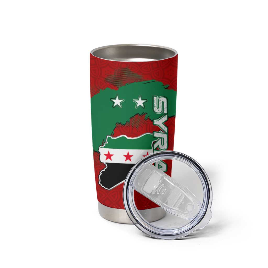 Syria National Emblem Tumbler Cup with Map and Flag Pattern