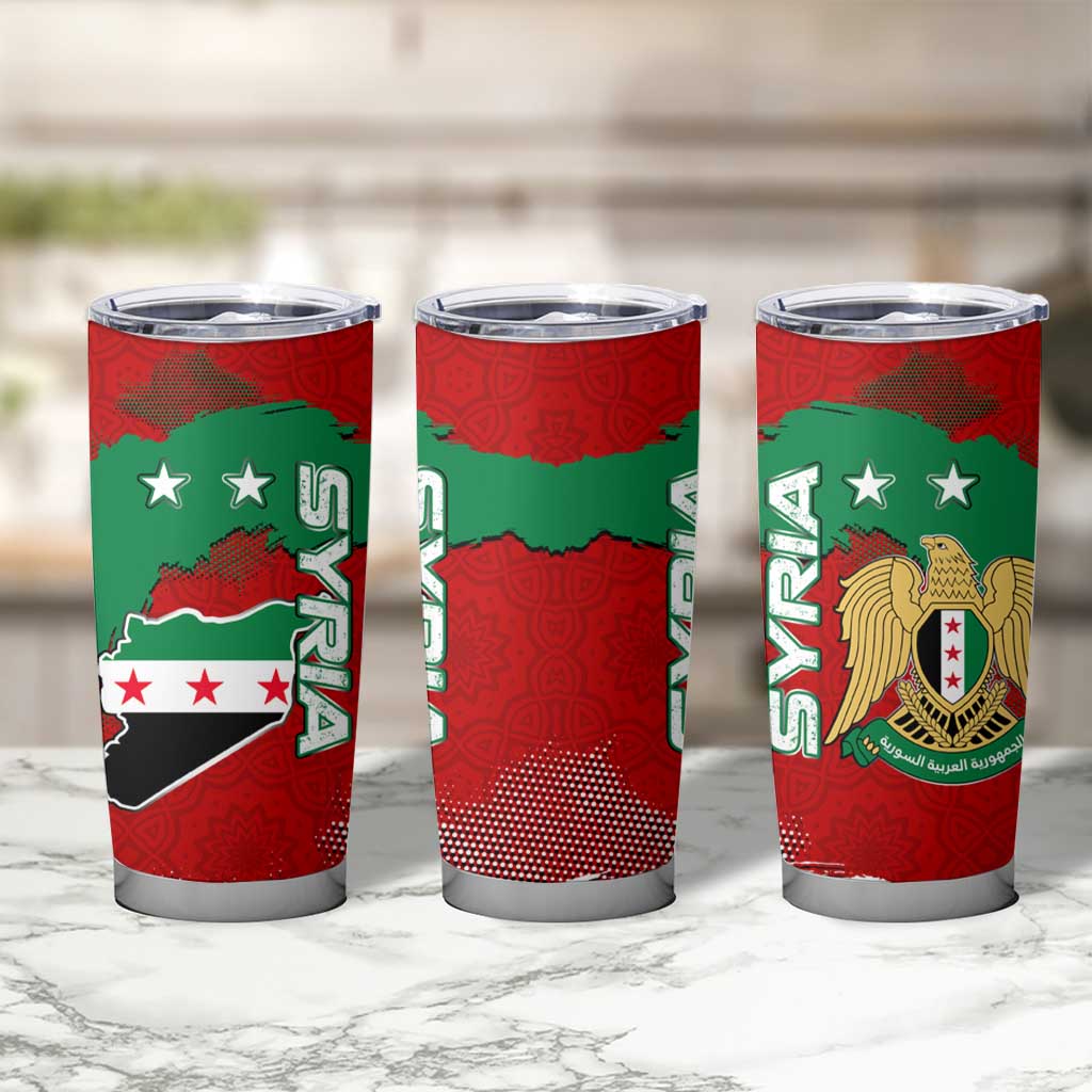 Syria National Emblem Tumbler Cup with Map and Flag Pattern