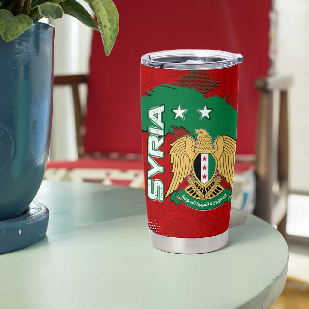 Syria National Emblem Tumbler Cup with Map and Flag Pattern