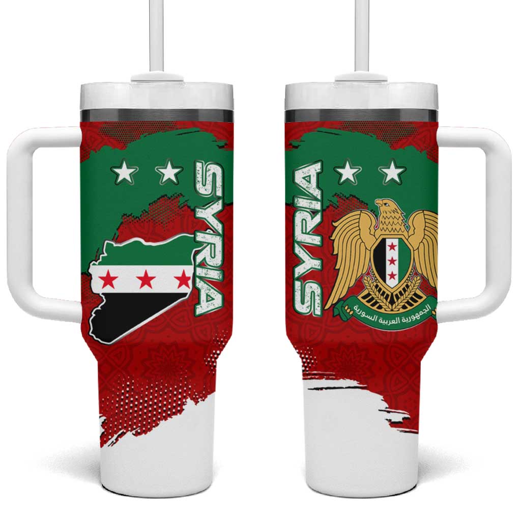 Syria National Emblem Tumbler With Handle with Map and Flag Pattern
