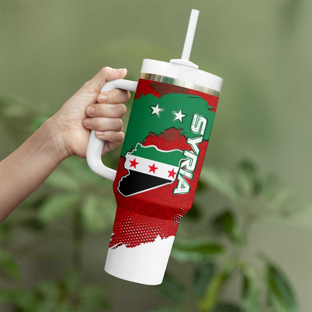Syria National Emblem Tumbler With Handle with Map and Flag Pattern