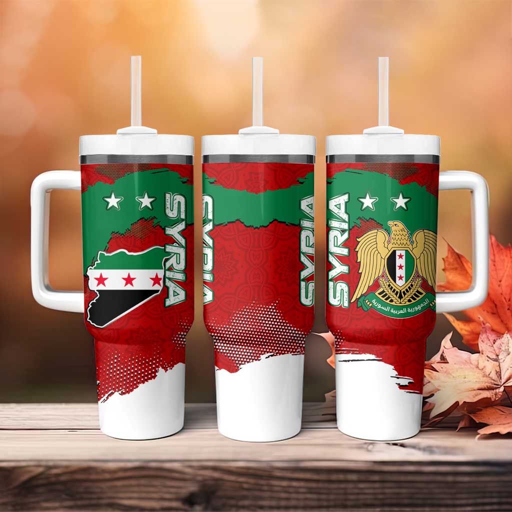 Syria National Emblem Tumbler With Handle with Map and Flag Pattern