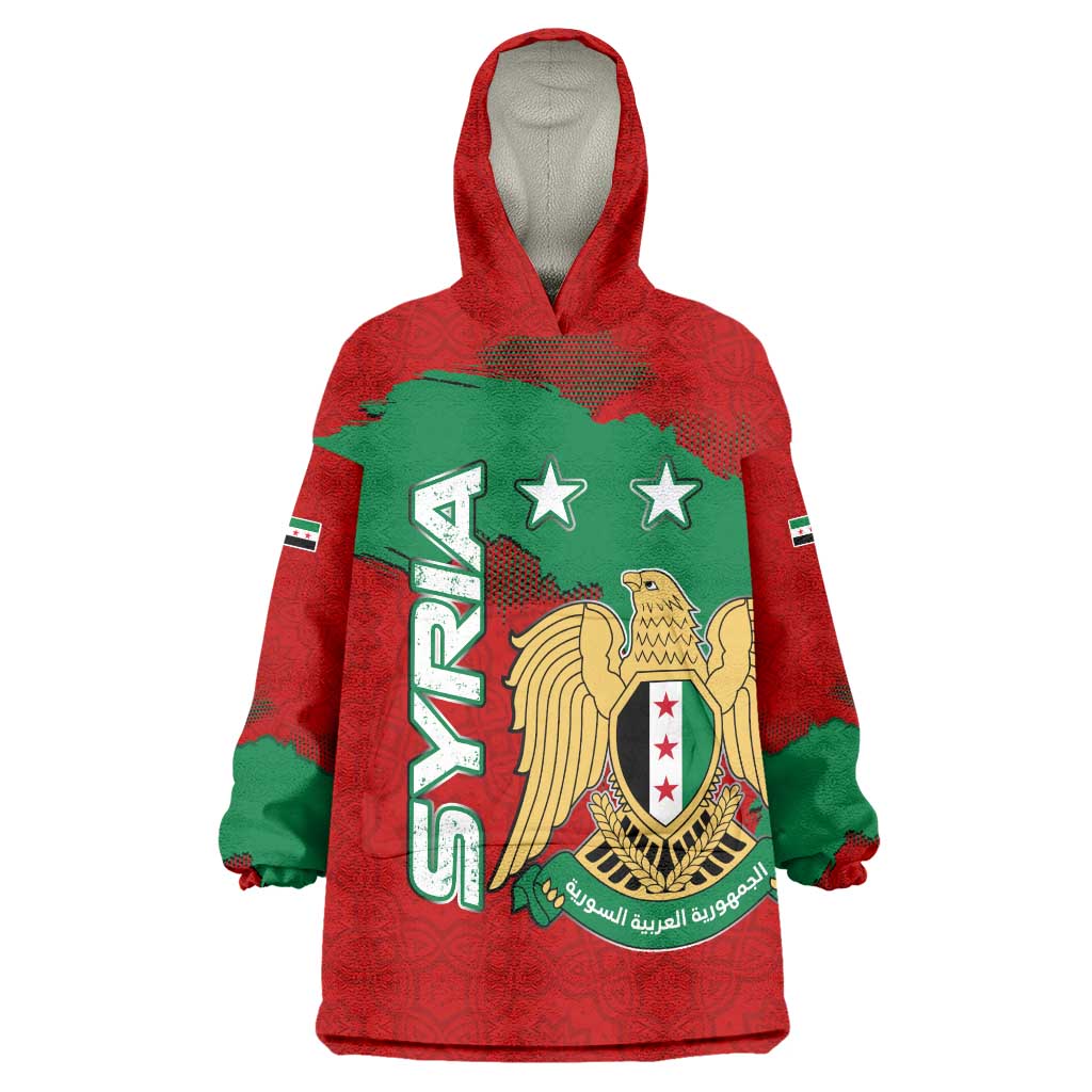 Syria National Emblem Wearable Blanket Hoodie with Map and Flag Pattern